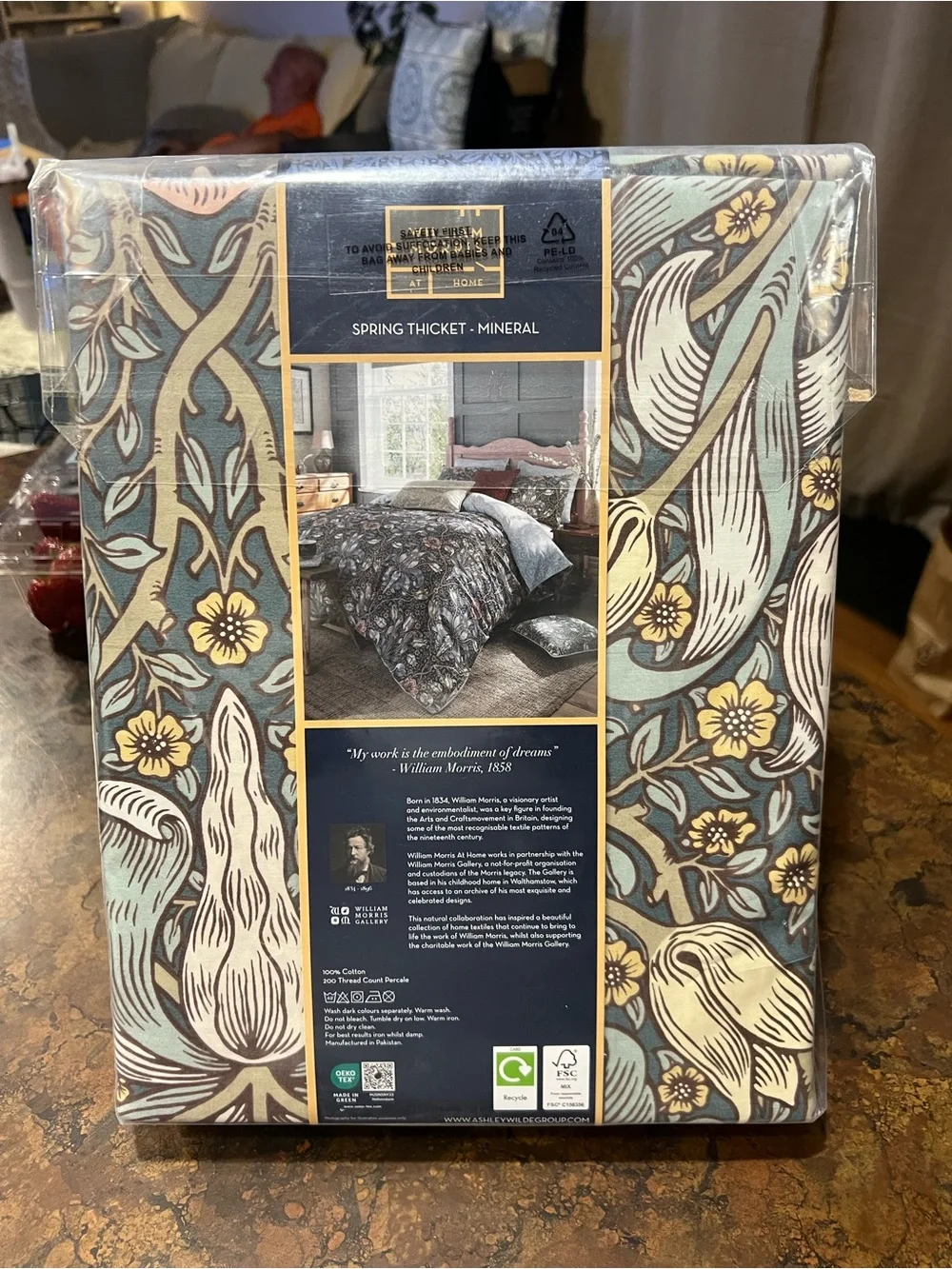 WILLIAM MORRIS King Duvet Cover Set NWT Spring Thicket - Mineral